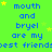 Green background with blue text repeating 'mouth and bryel are my best friends' , yellow stars scattered throughout