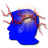 Blue pixelated head with red branching lines extending from the top and sides, set against a light gray background.