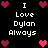 Pixelated text and heart symbols arranged in a on black background, with alternating pink and dark red hearts