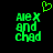 Green pixelated text 'Alex and Chad' on black background with a green heart symbol above the text in the left view.