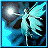 A 48x48 pixel animated buddy icon featuring a fairy-like figure with translucent wings against a dark background, paired with green text reading "Original Icons .com" on the right side of a contact sheet layout.