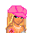 Pixel art buddy icon featuring a blonde woman with pink headwrap and white bikini top on left, green text logo 'Original Icons .com' on dark green background right.