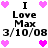 Pixelated icon with repeated text and heart symbols in pink, black, and white colors.