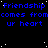 Blue text repeats 'Friendship comes from ur heart' across a black background with scattered white dots, partially obscured by a gray rectangle.