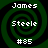 Four identical green spiral backgrounds with white text reading James, Steele, and #85 arranged in a