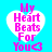 Four identical heart-shaped icons with pink text on a bright blue background, each displaying 'My Heart Beats For You<3' in pixelated font.