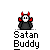 Animated contact sheet of a pixel art character with red horns and black body performing various fire-related actions across 15 frames on gray background.