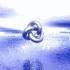 A silver knot-shaped icon rotates clockwise against a blue and white gradient background with subtle horizontal lines.