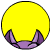A 4x4 contact sheet of a purple bat-like character with yellow hair against a solid yellow circular background, showing sequential animation frames from an AIM buddy icon.
