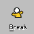 Animated sequence showing a yellow figure with white head breaking apart into scattered fragments against gray background, each frame labeled "Break".