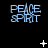 Blue 'PEACE SPIRIT' text in a pixelated style on black background with animated white star and dot elements.
