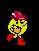Yellow pixelated character with red boots and a red-and-white cap walking in a sequence of showing left-to-right motion