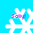 Four white snowflake icons with purple text "Sally!" on a bright blue background, each snowflake has distinct pixelated branches.