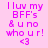 Pixelated pink text on light pink background reads 'I luv my BFF's & u no who u r! <3' with identical static appearance across observations.