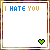 Six pixel-art display text phrases with colored letters and green heart icons, arranged in a on white backgrounds