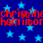 Blue background with light blue stars and red text repeating 'christinechris' and 'hamiltonorham' in pixelated font.