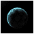 A pixelated animation of a spherical object transforming from dark blue to bright white light with glowing effects