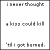 Animated sequence of a kiss icon with changing lip color and text overlays, showing progression from light pink to red lips and varying text states.