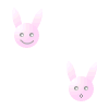 Four pink bunny head icons with pixelated eyes and ears arranged in a , showing two distinct facial expressions