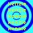 Yellow text 'kenzie' repeated in a pattern over blue concentric circles on a light blue background