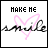 A two-frame animated contact sheet showing a pixelated text animation where "smile" transforms from black to pink with a heart outline, under the static text "MAKE ME".