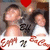 A pixelated image of two people in a dimly lit indoor setting with a red heart symbol above them, featuring repeated text and symbols along the bottom edge.
