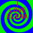 A static image with four identical spiral patterns in blue and green, each containing red text reading "I LOVE ELENA".
