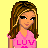 Pixel art contact sheet showing a female character in pink clothing with text elements on yellow background