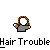 Pixel art icon of a character with white face and orange-brown hair, gray clothing, and a black-and-white striped cone-shaped object, with 'No!' text above.