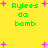 Yellow background with green text 'Rylees da bomb' and pink star shapes scattered across the image.