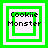 Pixelated 'Cookie Monster' text overlaid on green square outlines with white backgrounds, showing four distinct frame variations of the same design.