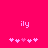 A bright pink background features two identical pixelated 'ily' text elements above two of five pink heart icons each