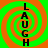 Four identical vertical display the word "LAUGH" in black text over orange and green spiral backgrounds