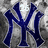 Blue interlocking NY logo on gray textured background with white text overlays changing across frames.