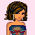 Pixel art contact sheet showing a female character's outfit components with text labels and star icons on a black background.