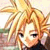 Pixelated anime-style character with spiky blonde hair, closed eyes, and a neutral expression against a light background.