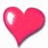 A red heart icon with a white highlight on a white background, paired with pixelated text on a bright pink background.