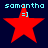 Four identical red star-shaped icons with cyan text 'samantha =]' above each, arranged in a on a dark blue background