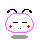Four pixelated cartoon faces with pink outlines, black antennae, red cheek marks, and varying eye expressions on a gray background.