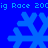 Blue background with repeating pixelated snowflakes and partial text reading "ig Race 20Cig Race 20" in light blue.