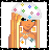 Pixel art buddy icon featuring a blonde character with colorful flower crown and text overlays on yellow background.