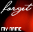identical red and black icons with 'forget' in white script above 'MY NAME', 'MY LOVE', or 'MY CARE' text, showing animation changes between