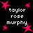 Black background with pink star shapes and white text reading 'taylor rose murphy' arranged in a pattern