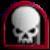 Static pixelated icon of a white skull with black eye sockets and nasal cavity, framed by red border on dark background.