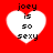 Red background with four white heart-shaped icons containing black text reading 'joey is so sexy' in pixelated font.