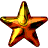 Six golden star icons arranged in two on a gray background, each with distinct orientation and shading variations
