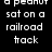 Black background with white pixelated text arranged in two , displaying a rhyming poem about a peanut and railroad track