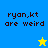A split-screen image with blue and yellow sections on the left, green on the right, displaying text 'ryon.kt are weird' and two pixelated stars.