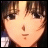 Pixelated anime-style face with brown hair and light skin, next to stylized text on a black background.