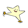 Two yellow star-shaped figures with smiling faces skate on ice, one extending left leg forward and the other right leg forward against a gray background.